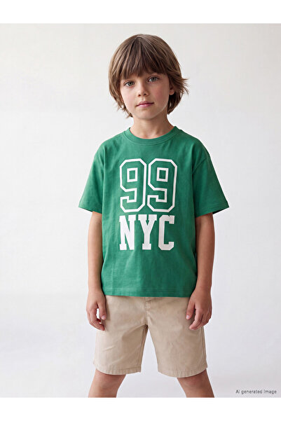 LC Waikiki Παιδικό μπλουζάκι LCW Kids Green Nyc με στάμπα για αγόρια