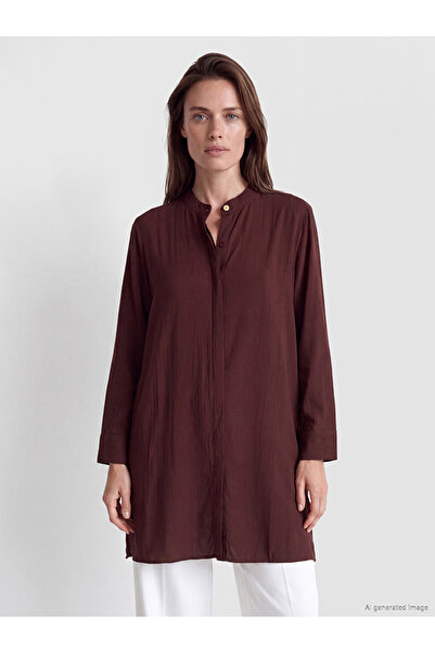 LC Waikiki Brown Judge Collar Women's Shirt Tunic