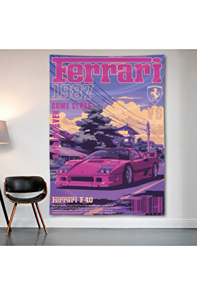 Geek Cultcha Ferrari F40 Synthwave Wall Covering Wall Tapestry First Quality ...