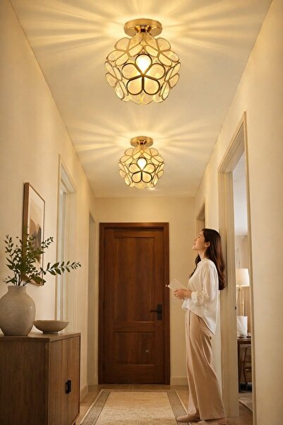 Generic 1 Iron Pvc Dimmable Flush Mount Ceiling Light E27 Flower Petal Gold M...