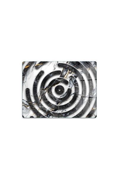 Cam Kesme Tahtası Siyah/Beyaz Spiral Mermer Desenli Çok Amaçlı 40 x 30 cm