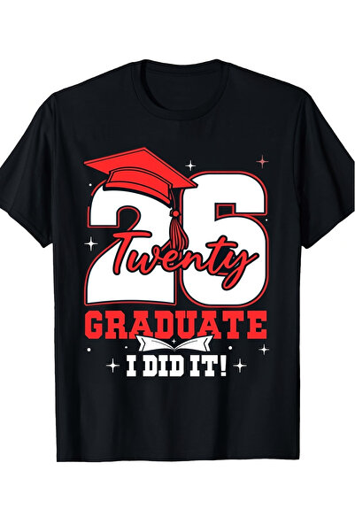 NOURAM تي شيرت I Did It Class of 2026 Red Hat للاحتفال بالتخرج، للجنسين، بأكم...