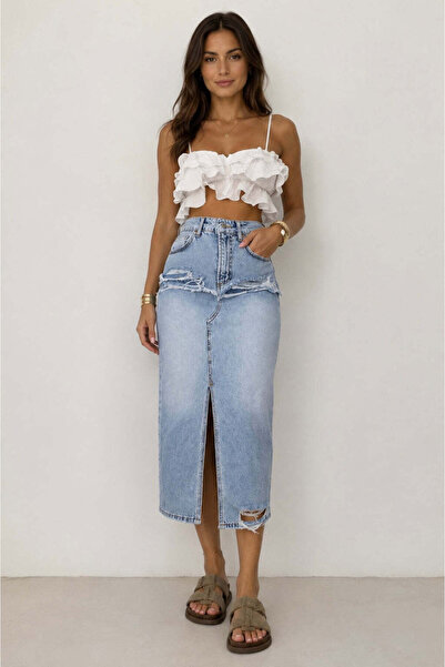 Demhana Boutique Fusta lunga din denim