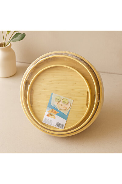 magicool Bamboo Wooden Round Tray Set 30/35/38 cm (Set of 3)