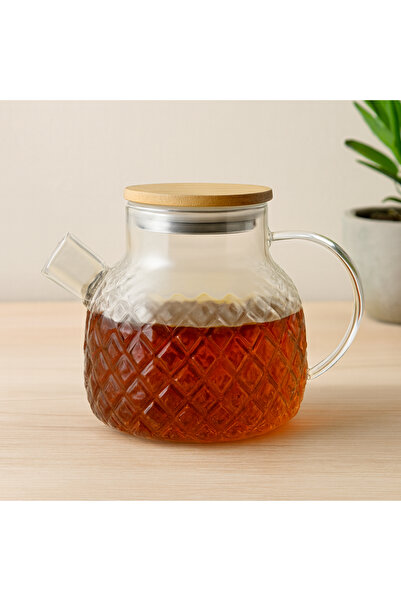 magicool Glass Teapot 1000 ml - Embossed Pattern, Bamboo Exterior, Metal Inte...