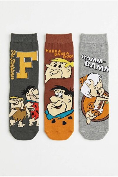 Warner Bros Licensed Stone Age the Flintstones 3-Piece Girls Boys' Socks Cott...
