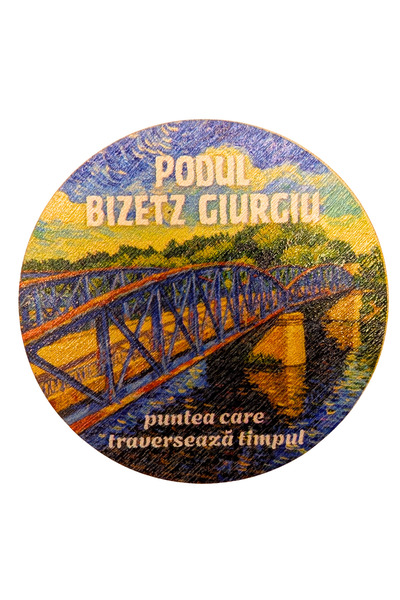Danube souvenirs Magnet de frigider din lemn 6 cm – Podul Bizetz Giurgiu – Su...