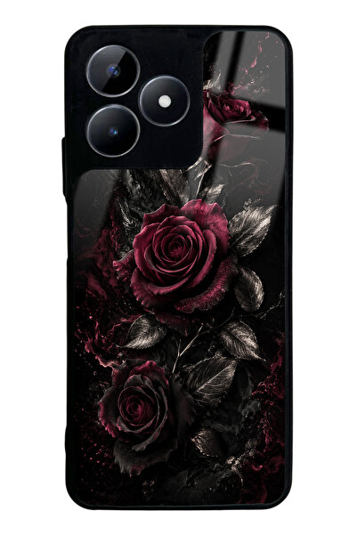 Spoyi Realme C53 Obsidian Burgundy Roses Tasarımlı Glossy Telefon Kılıfı