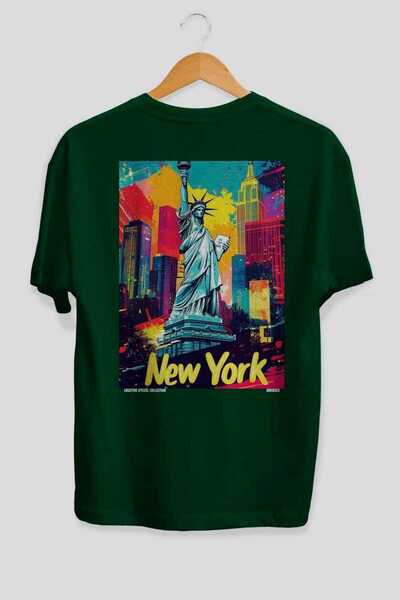 Ankhises Νέα Υόρκη Πράσινο Oversize Country City T-shirt με στάμπα στην πλάτη...