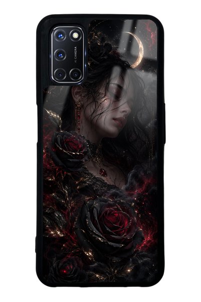 Spoyi Oppo A52 Glossy Phone Case with Crimson Moon Rose Design