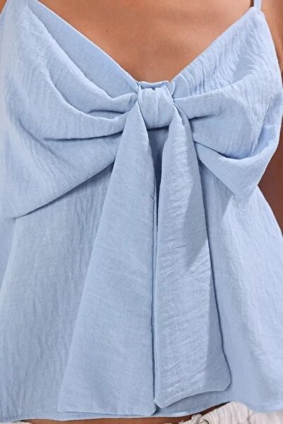 Butik Kadın Askılı Fiyonk Detaylı Bluz Yazlık Şifon Atlet Şık Günlük Crop Bluz