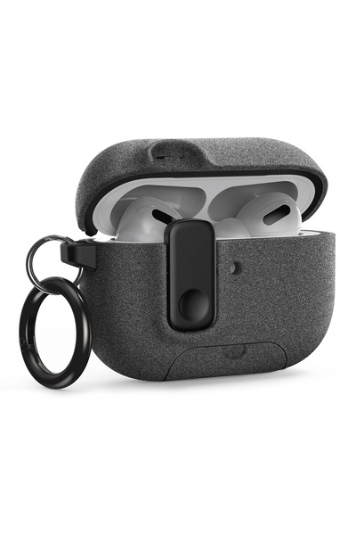 CaseOnn Apple AirPods Pro 2 / AirPods Pro Case Modern with Lock Alcantara Black