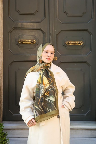 ENRİCO FERRİ Noa Floral Patterned Shawl - Khaki Multicolor