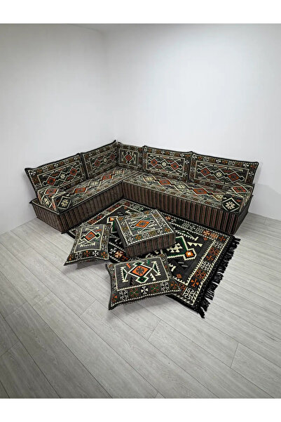 BAKIRÖZÜ HOME 30 cm Yüksek Minderli Otantik Şark Köşesi Takımı Gri Anadolu Mo...