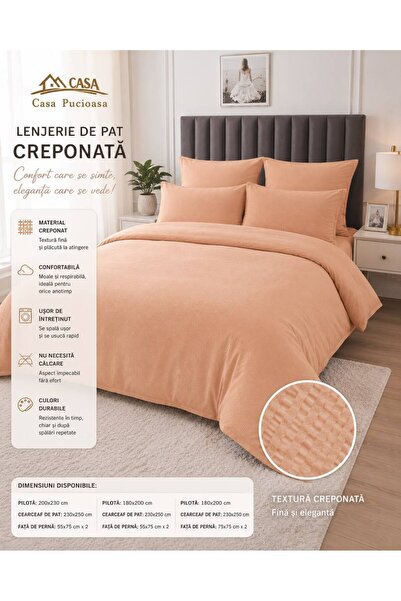 Casa Pucioasa Fine Crepe Duvet Cover Set – – Peach Elegance