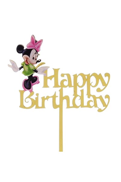 Baloane Vesele Topper Tort Minnie Mouse Happy Birthday Auriu TOP210