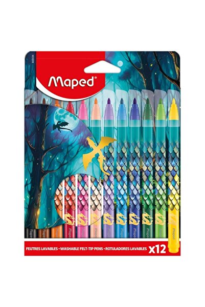 Maped Flamastre/markere Dragon lavabile, cu etui, multicolor, 12 buc,