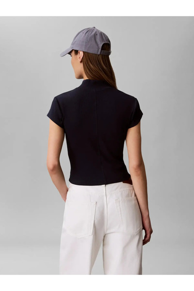 Calvin Klein SS WOVEN LABEL 2X2 B, CEF Kadın Siyah T-Shirt & Polo