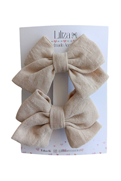 Liliza Accessories Krem Mini Keten Fiyonk 2li Klips Bebek - Çocuk Toka
