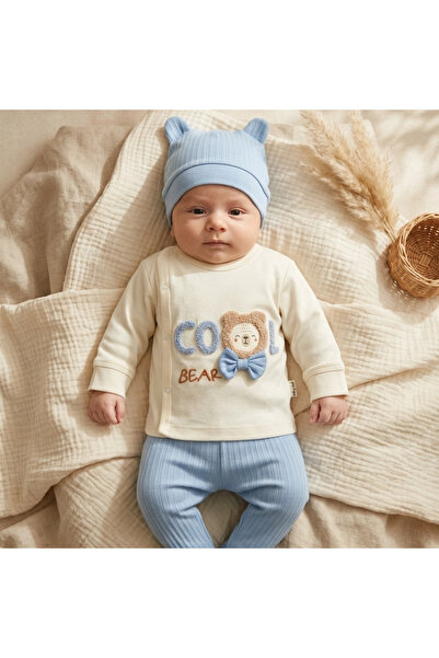 Babycan طقم أطفال مطرز بتصميم Cool Bear - لون إكرو وأزرق، 100% قطن، مجموعة من...