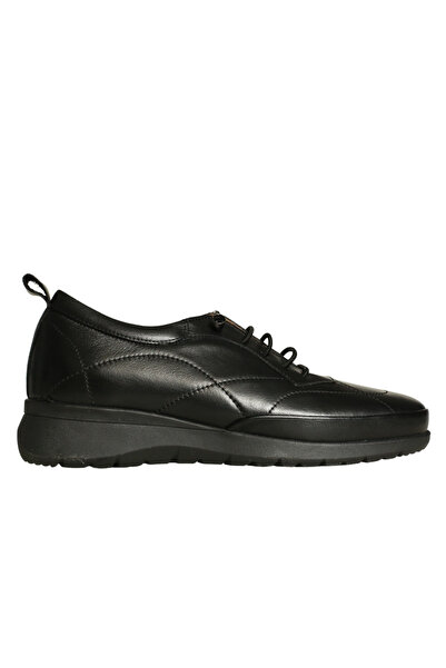 Platin Black Leather Women's Comfort Casual Shoes