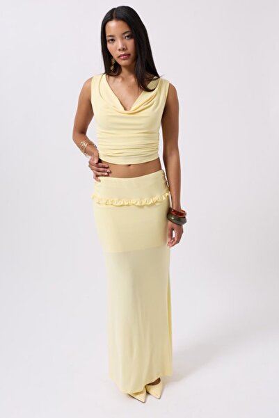 Livizmir Moda Fold Waist Detail Maxi Skirt