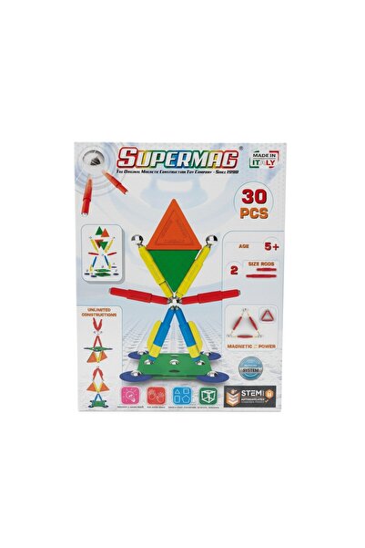 TUFY TOYS Supermag 30 Piece Magnetic Construction and Geometry Set - Colorful...