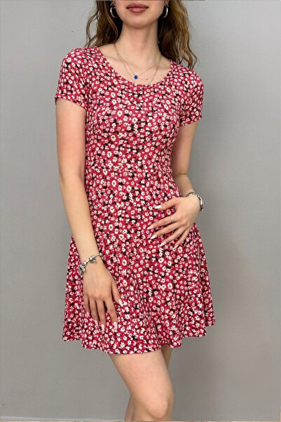Tam Moda Red and White Floral Flounce Dress