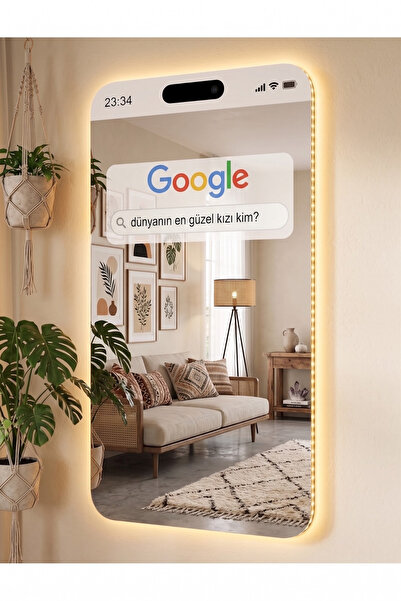 Meteor Medya Google Arama Motoru Tasarımlı Dekoratif Duvar Selfie Aynası