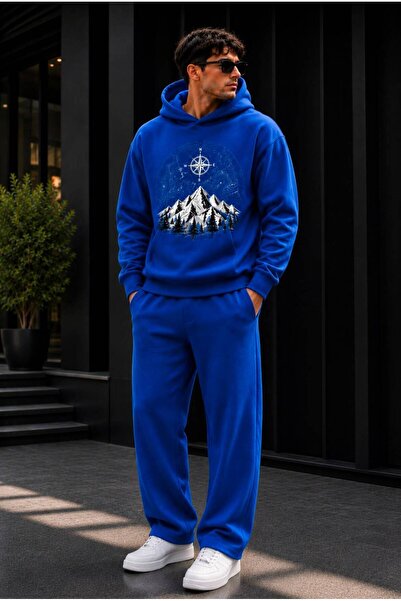TREND EMMODA Men's Premium Printed Hooded Sweatshirt Regular Cut Tracksuit Set