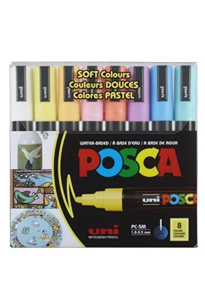 UNİ-BALL Uniball Posca Water-Based Marker Pen Set 0.9-1.3 Soft Colors 8Li