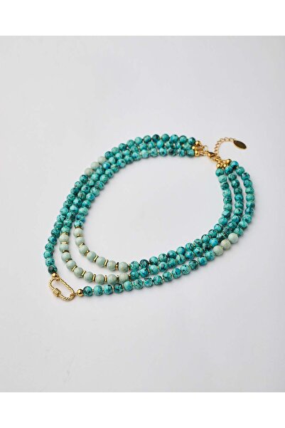 THE GEM STORIES JEWELRY Κολιέ τριών σειρών από Μάρμαρο, Ακουαμαρίνα και Χαουλίτη