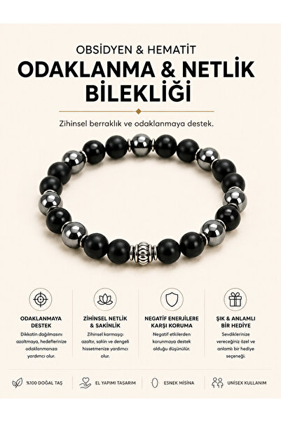Leyandoğaltaş Leyan Doğaltaş Obsidyen Hematit Doğal Taş Bileklik 8 mm Unisex ...
