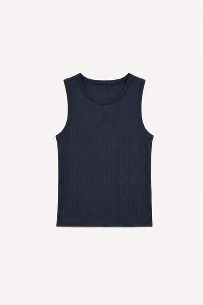 DeFacto Regular Fit Embroidered Crew Neck Ribbed Navy Blue Undershirt I3668Ax...