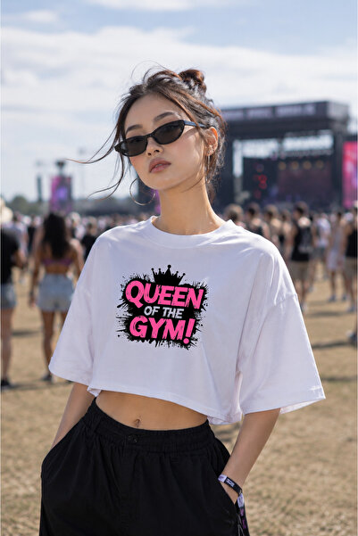 barsdepo Crop casual imprimat Queen of the Gym - Crop supradimensionat CALITA...
