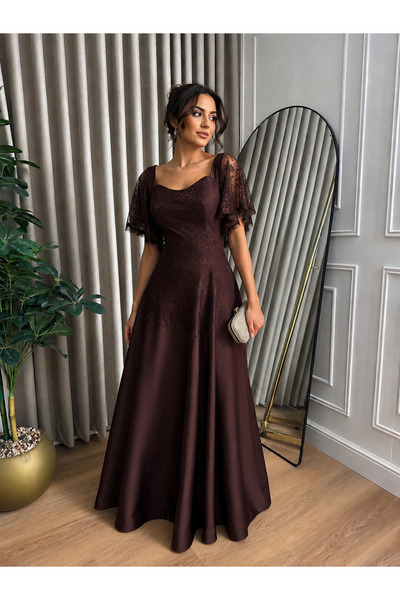 Asma Fashion Dark Brown Luxurious Evening Dress Royal Style Design