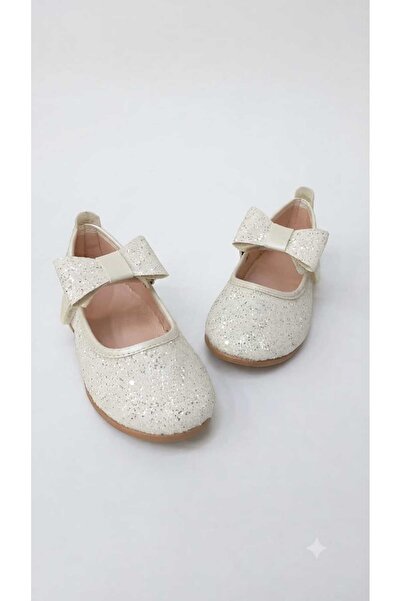 pediashoes Girls' Cream Color Shiny Stylish Ballet Flats with Ankle Bows and ...