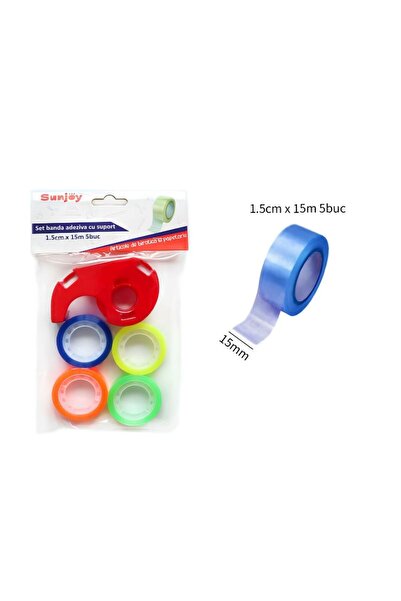 SUNJOY Set 5 Bănzi Adezive Transparente Colorate Cu Suport Tăietor, Lipire Bl...