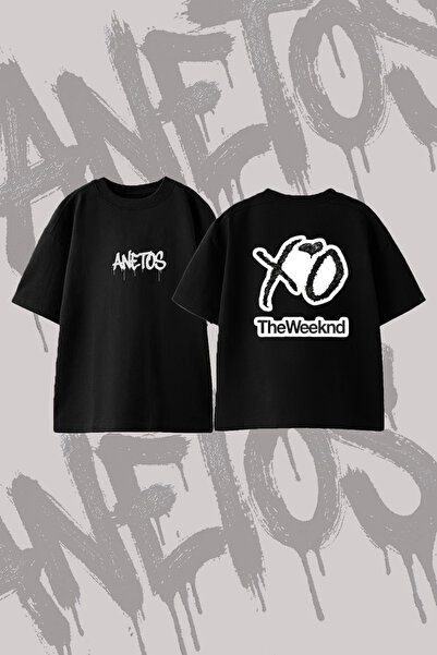 Anetos Theweeknd Xo Design Back Printed Cotton Black Oversize T-Shirt