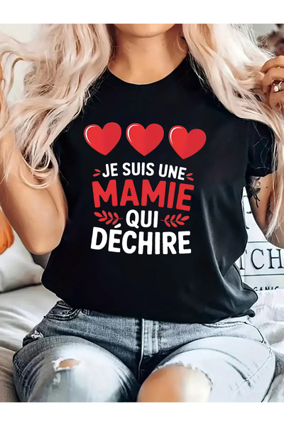 01THEONE تي شيرت نسائي بتصميم مرح بعبارة "I' Naughty Granny" JE SUIS UNE MAMI...