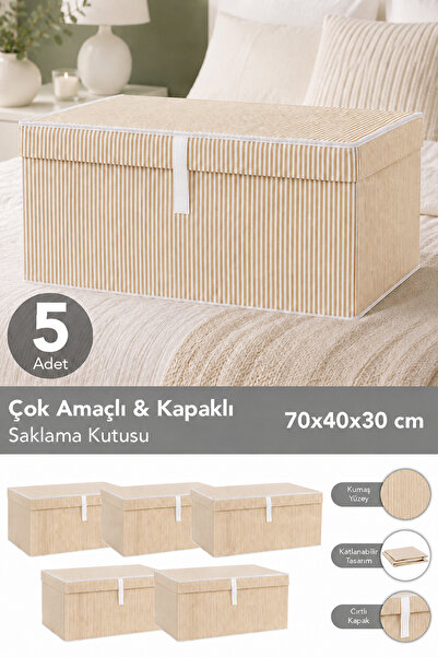 Meleni Home Set of 5 Mega Plus Hurç - Multi-Purpose Storage Box with Lid, 70x...