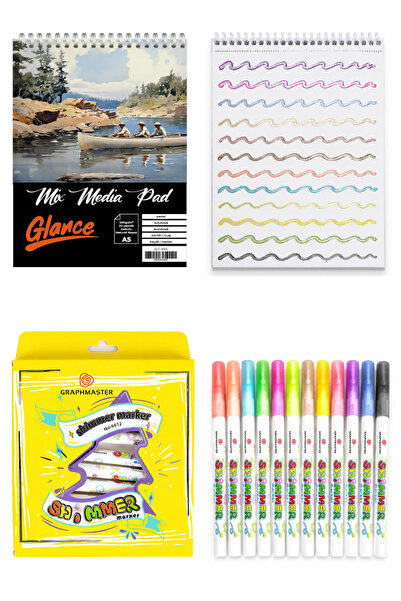 GLANCE A5 200 GR SPR Mix Media Pad 20 YP Graphmaster Shimmer Işıtılı مجموعة أ...