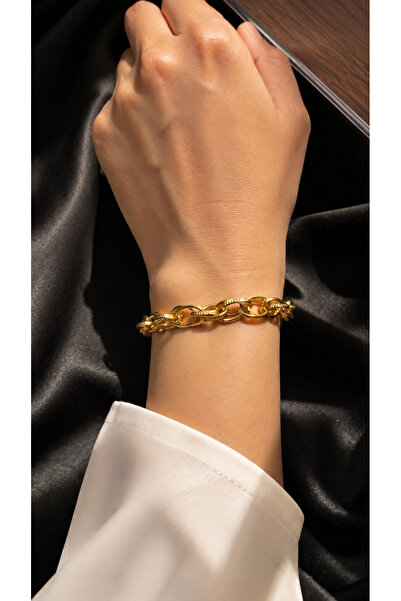 Adata Jewelry Çelik Altın Kaplama İç İçe Geçmeli Kadın Halat Bileklik Gold Uz...