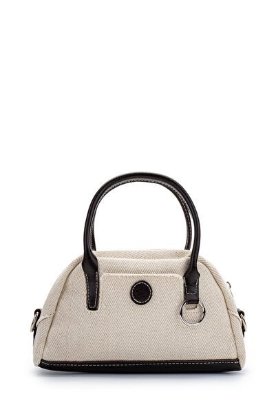 minebag Silver Ring Detailed Women's Crossbody Bag Plain Linen Brown