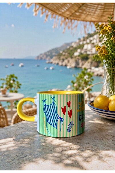 DVOYAGE Ciao Amalfi Summer Themed Porcelain Mug 150 ml - Vacay Mode Yellow Co...