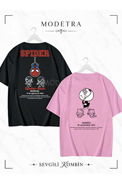 Modetra Women Men Unisex Spider Kitty Written Back Print Lover Couple Combina...