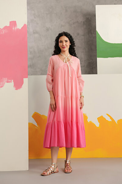 PRIYA'S PANACHE Cotton Mulmul Embroidered Ombre Dress for Women – Indian Ethn...