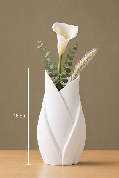 Store Modern Dekoratif Vazo 18 cm | 3D Baskı Tasarım Beyaz Minimalist Çiçek V...
