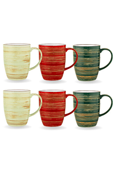 WILMAX ENGLAND Set 6 căni porțelan multicolor pictate manual, 460 ml, Colorbo...