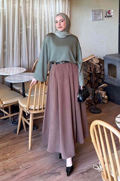 lamelif Sleeve Embroidered Sweatshirt Khaki